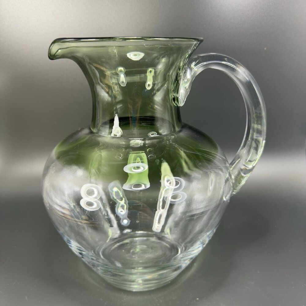 Mid Century Glass Pitcher Carafe Jug Hand Blown‎ Pitcher Green Clear Ombré VTG